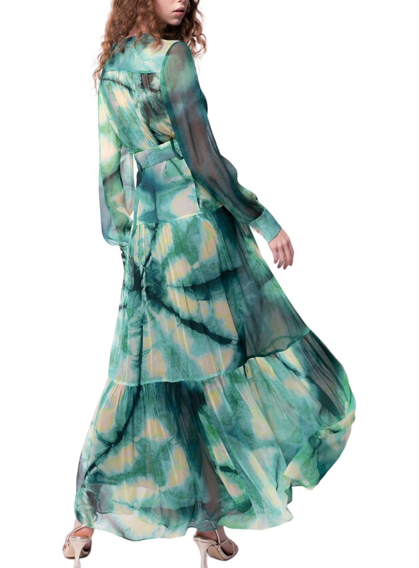 Abito Donna Pinko Costantino In Cr&ecirc;pe De Chine - Stampa Floreale, Scollo A V, Con Cintura